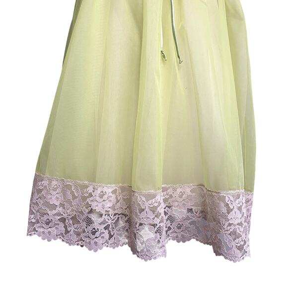 Ro-Vel of California 1960's Lime Baby Doll Sheer Lace Chiffon Nightgown - Picture 11 of 16